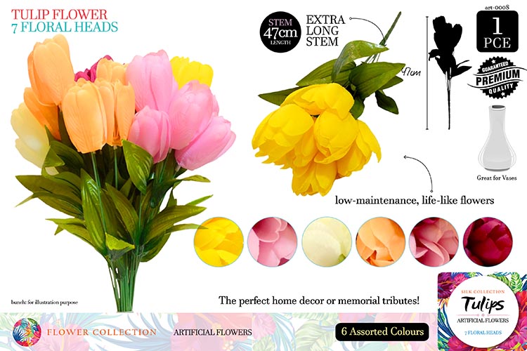 Artificial Tulip Flowers 7 Heads on 45cm stem